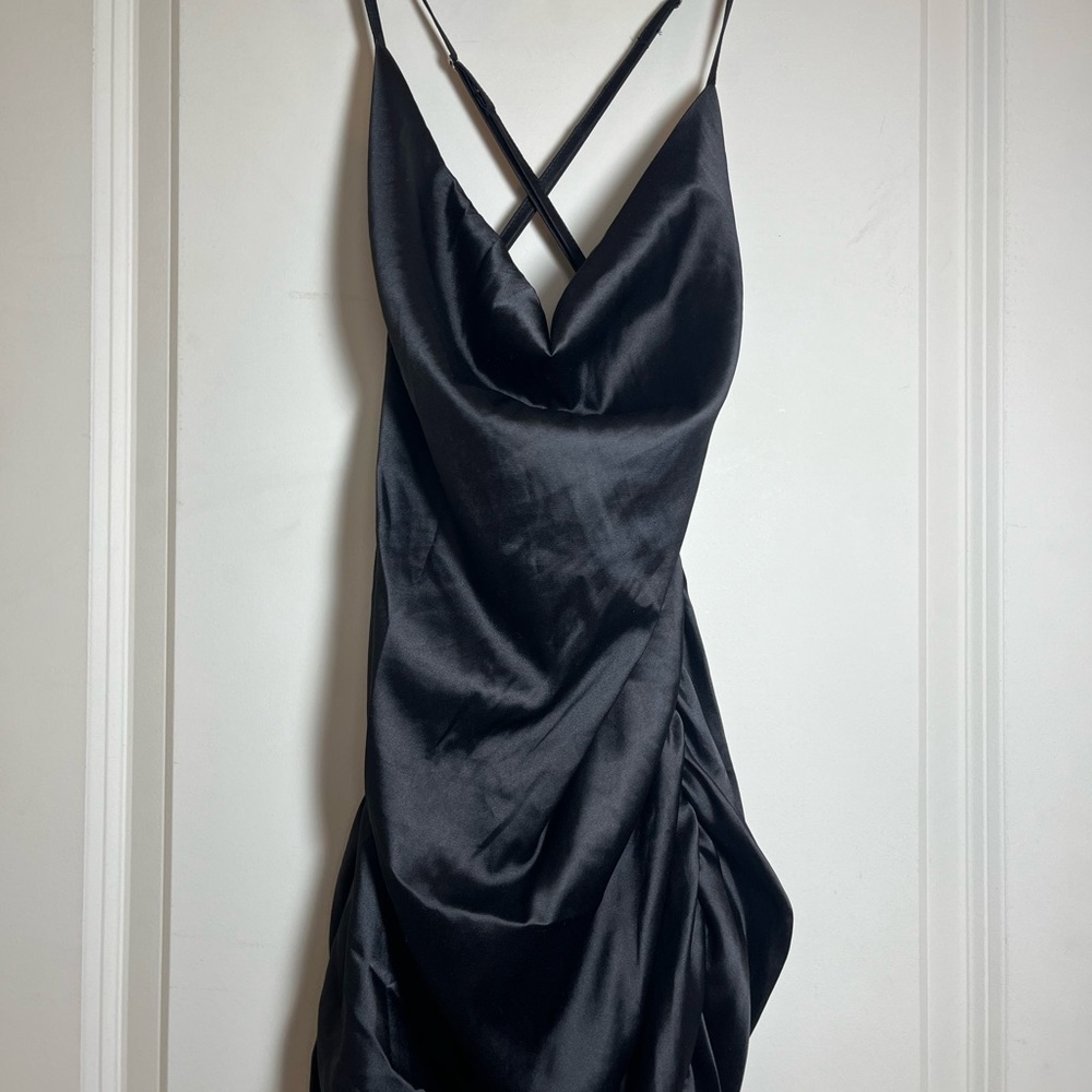 SHEIN Black Satin Slip Dress with Spaghetti Straps